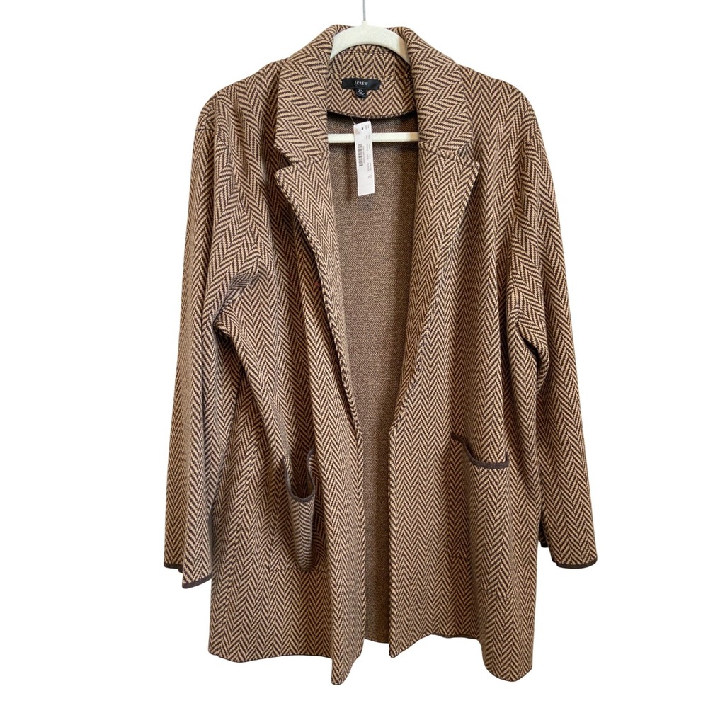 J.Crew Womens Herringbone Merino Wool Blend Sweater Blazer Brown XL NEW